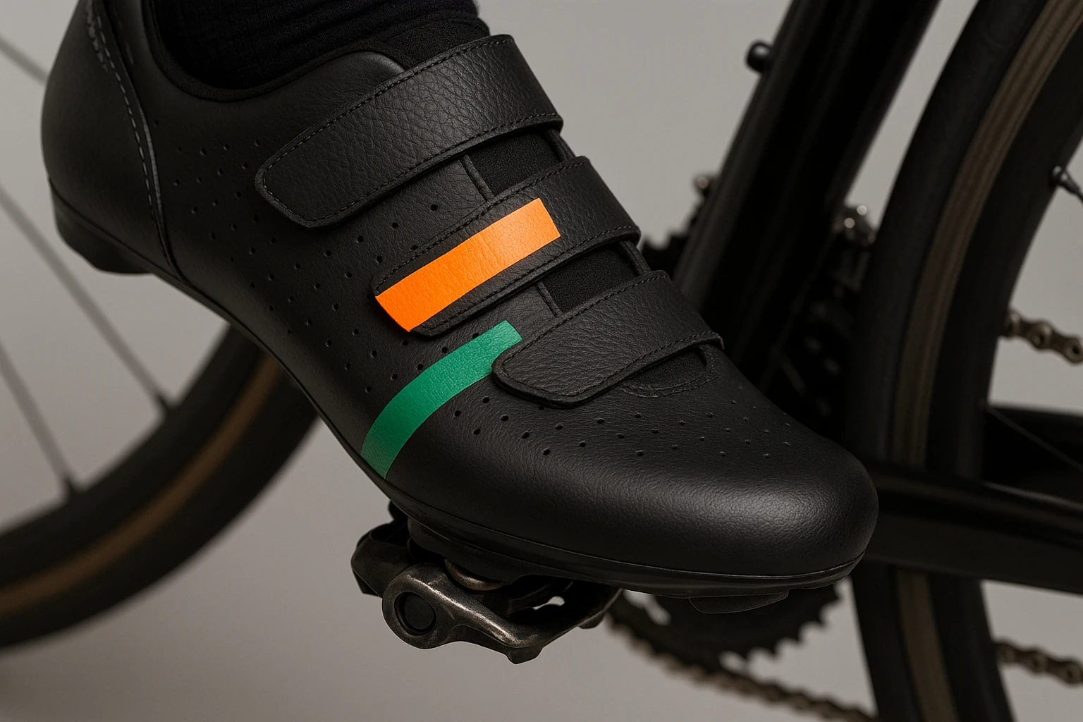 Nahaufnahme: Cleat-Position am Schuh für korrekte Pedaleinstellung