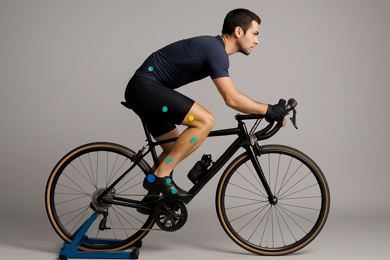 Seitliche Ansicht auf der Rolle: Kniewinkel beim Bikefitting eigenständig prüfen