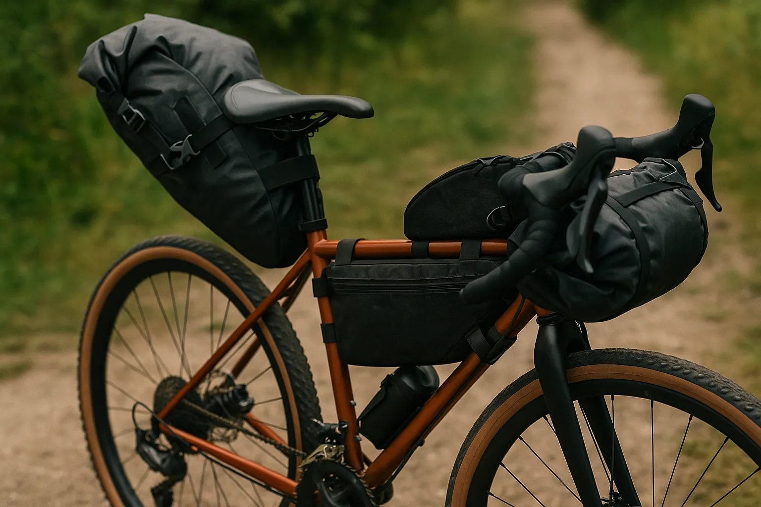 Bikepacking Ausrüstung und Taschen am Fahrrad