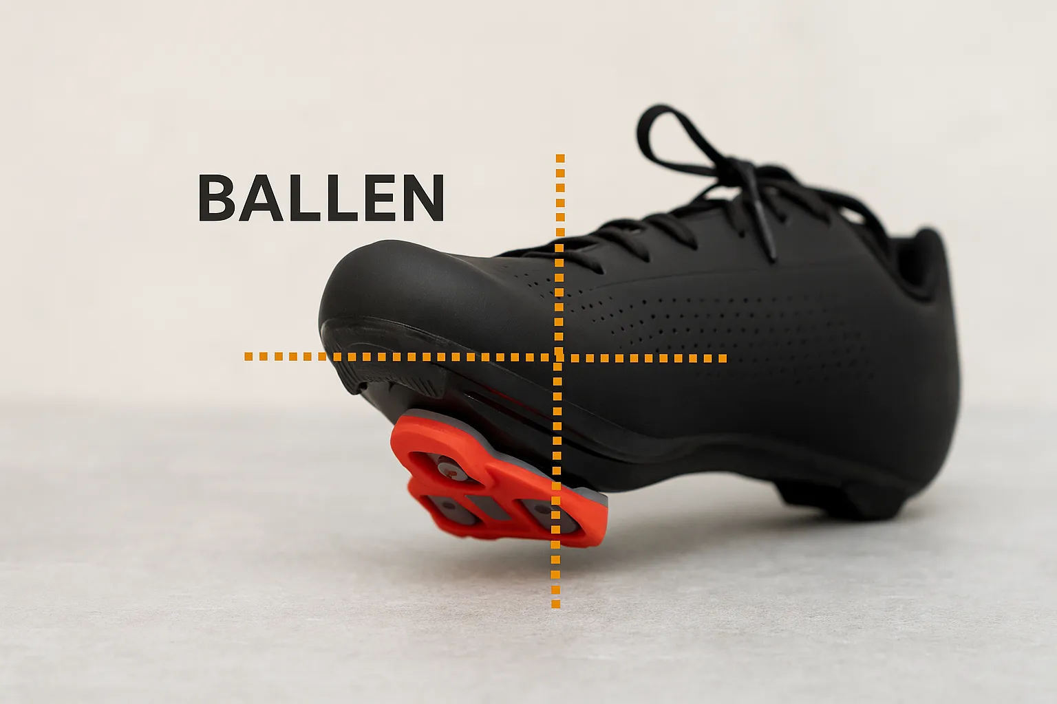 Cleat-Montage unter dem Radschuh, markiert am Ballen