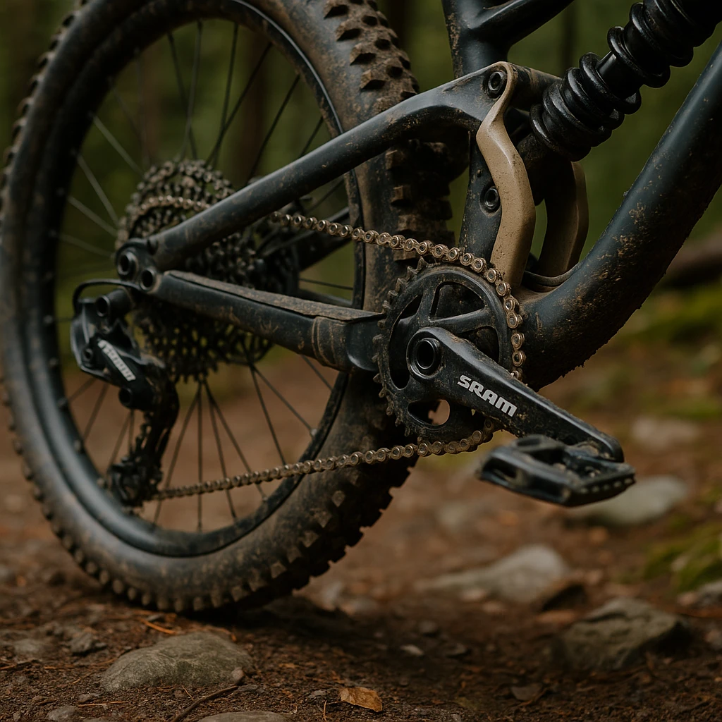 Downhill-Bike Antrieb mit Schaltwerk und Kettenführung