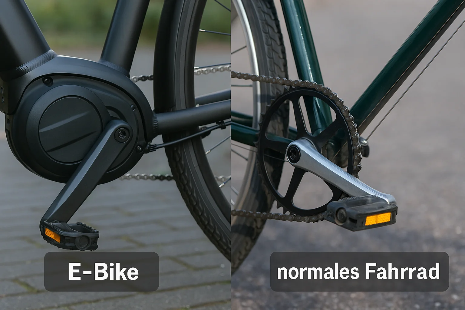 Vergleich Mittelmotor E-Bike und Tretlager normales Fahrrad