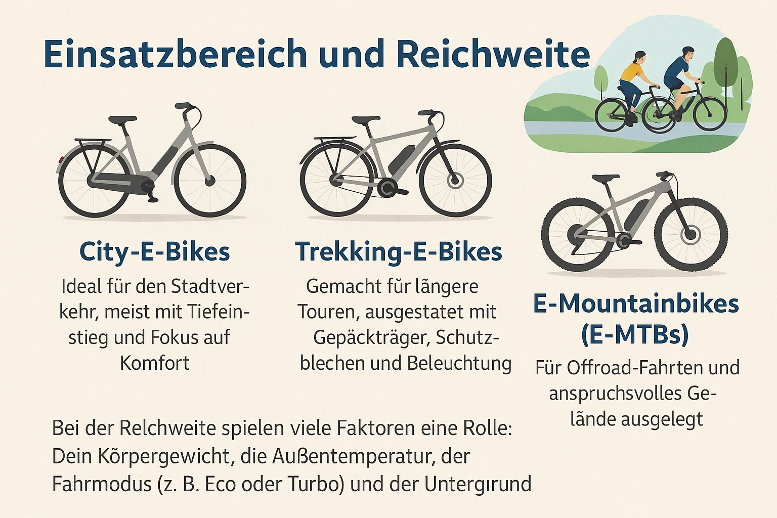 Vergleich verschiedener E-Bike-Typen und Reichweite