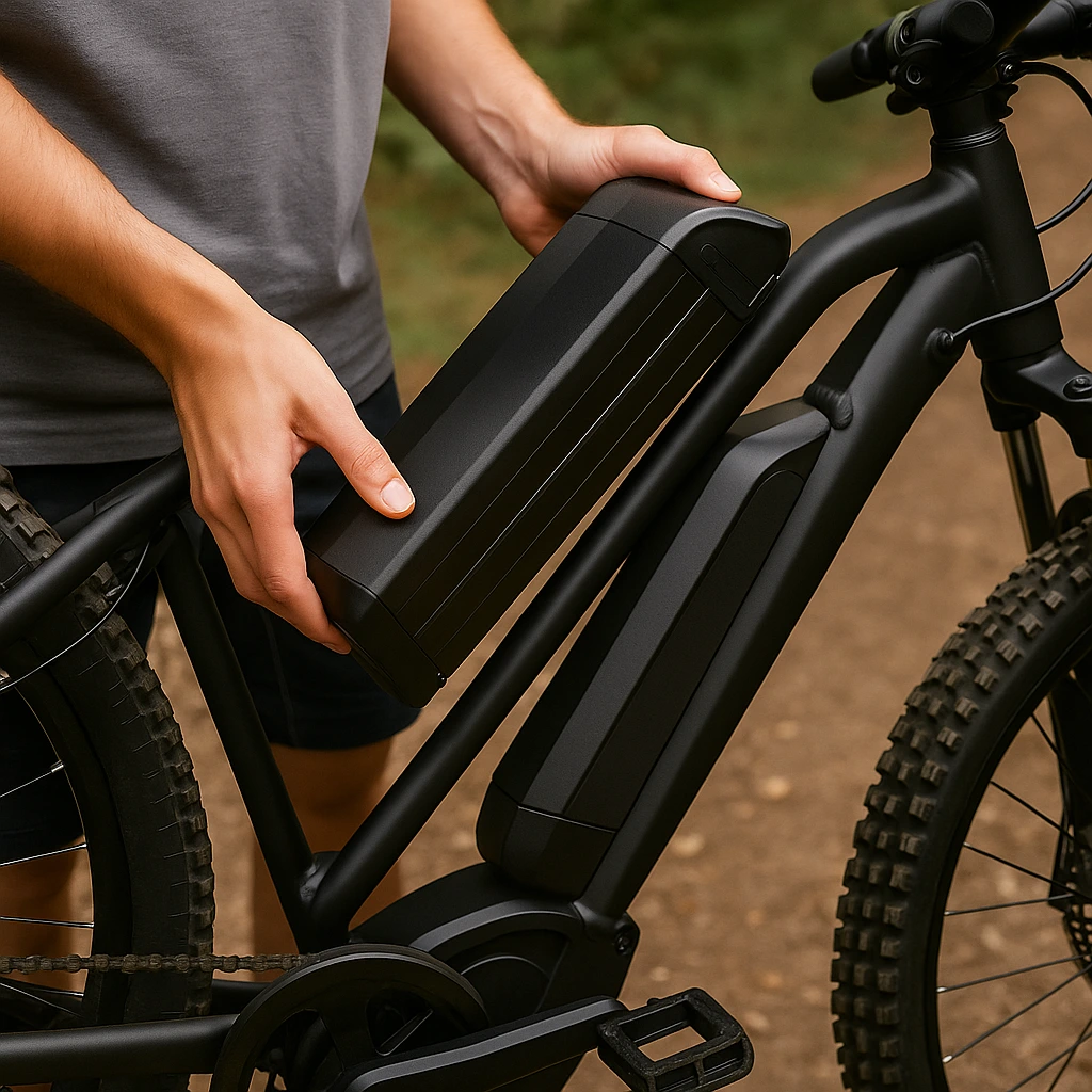 Detailaufnahme Akku-Entnahme an einem Elektro-Mountainbike