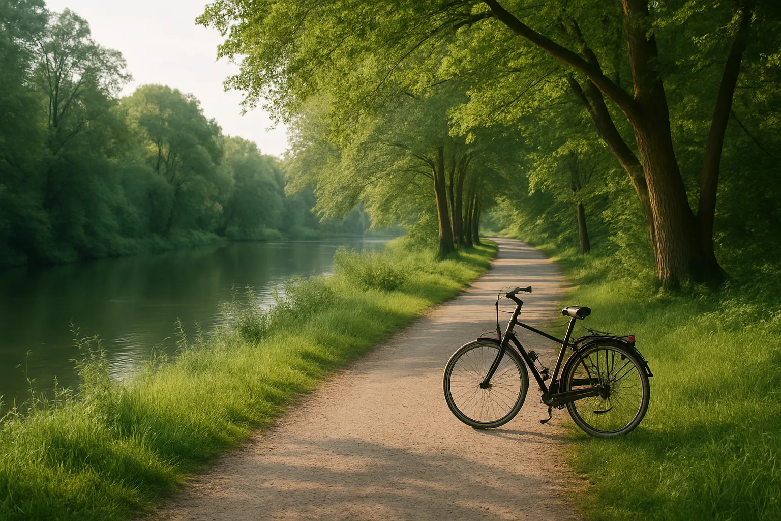 Ruhiger Radweg durch die Natur mit entspannter Stimmung