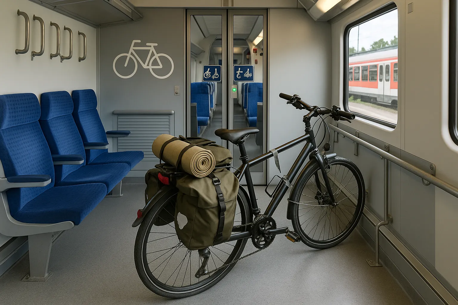 Fahrrad sicher abgestellt im Fahrradabteil eines Regionalzugs
