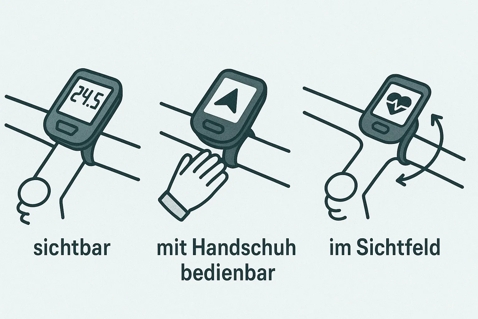 Darstellung verschiedener Montagepositionen für Fahrradcomputer