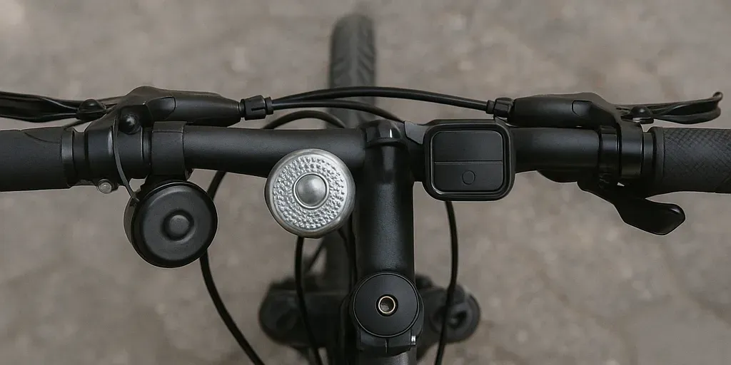 Fahrradlenker mit zwei montierten Klingeln in der Lenkeransicht