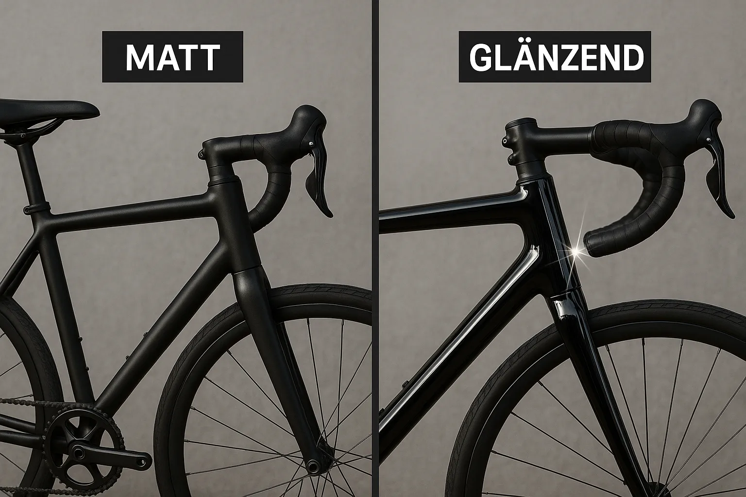 Vergleich glänzender und matter Fahrradrahmen