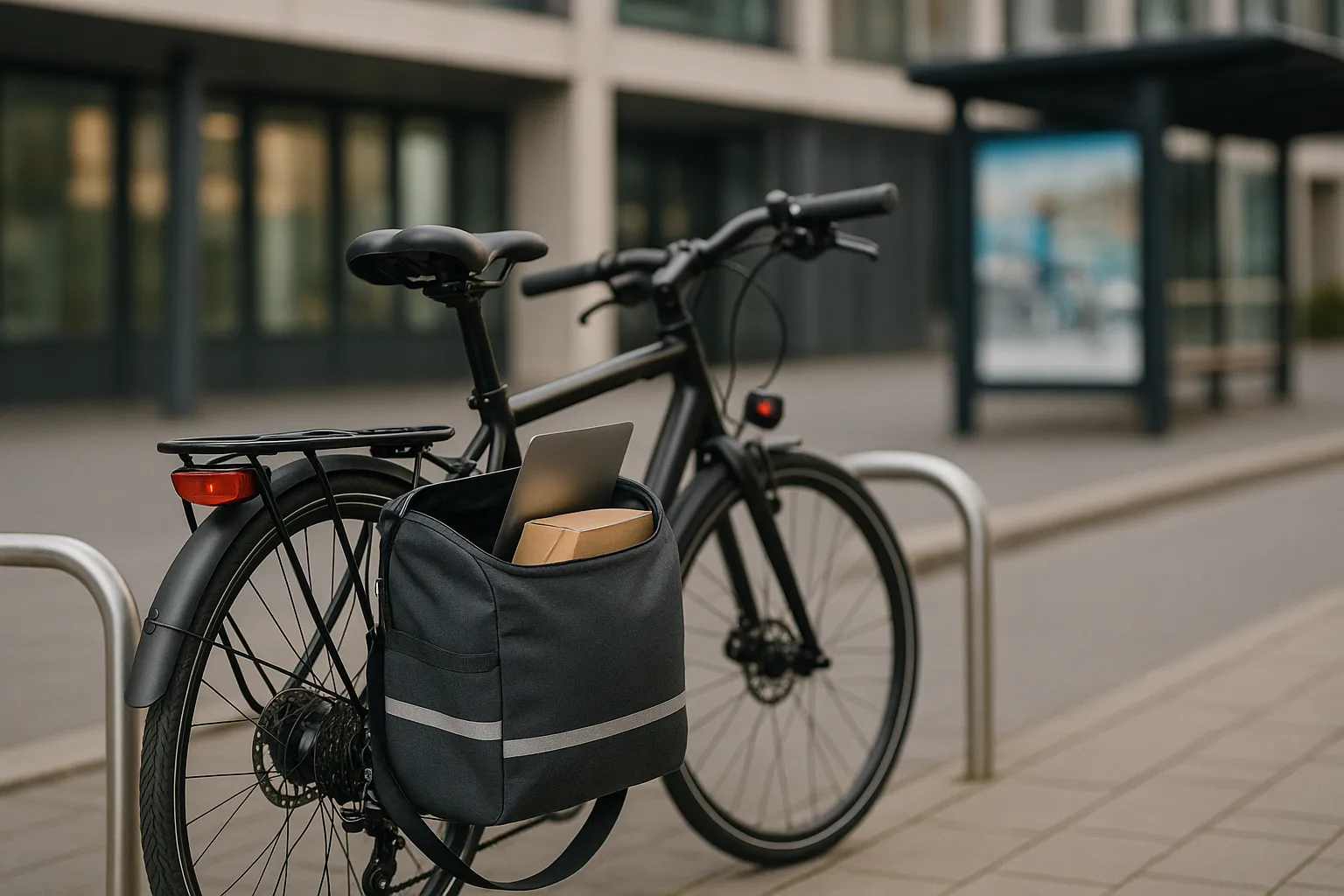 Fahrradtasche für den Alltag mit Laptop und Reflektorstreifen am Citybike