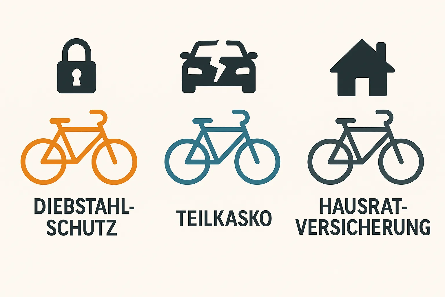 Vergleich von Diebstahlschutz, Teilkasko und Hausratversicherung für Fahrräder