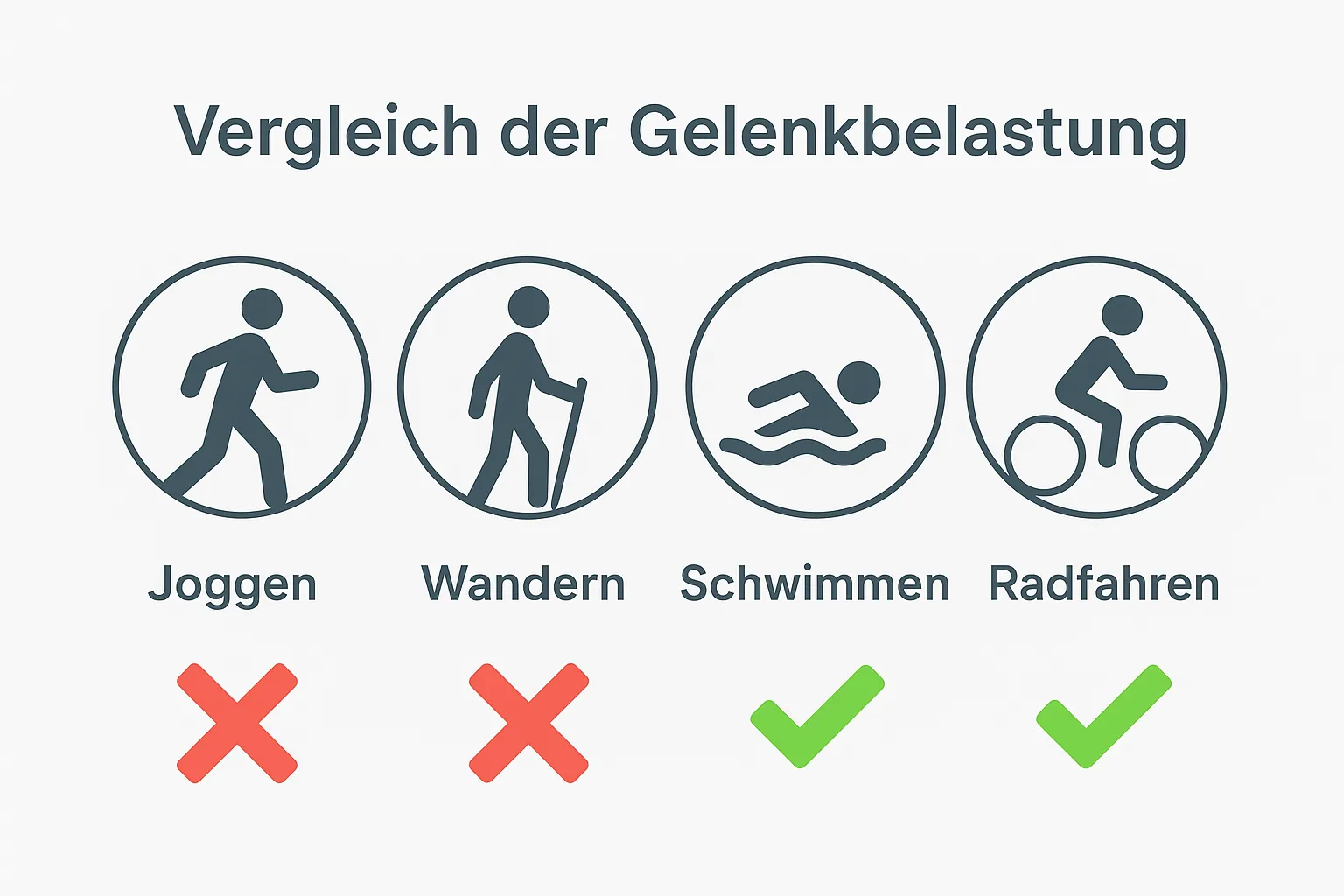Vergleich der Gelenkbelastung bei Sportarten: Joggen, Wandern, Schwimmen, Radfahren