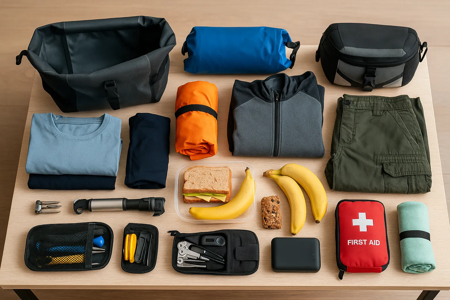 Sinnvoll gepackte Ausrüstung für Fahrradtouren