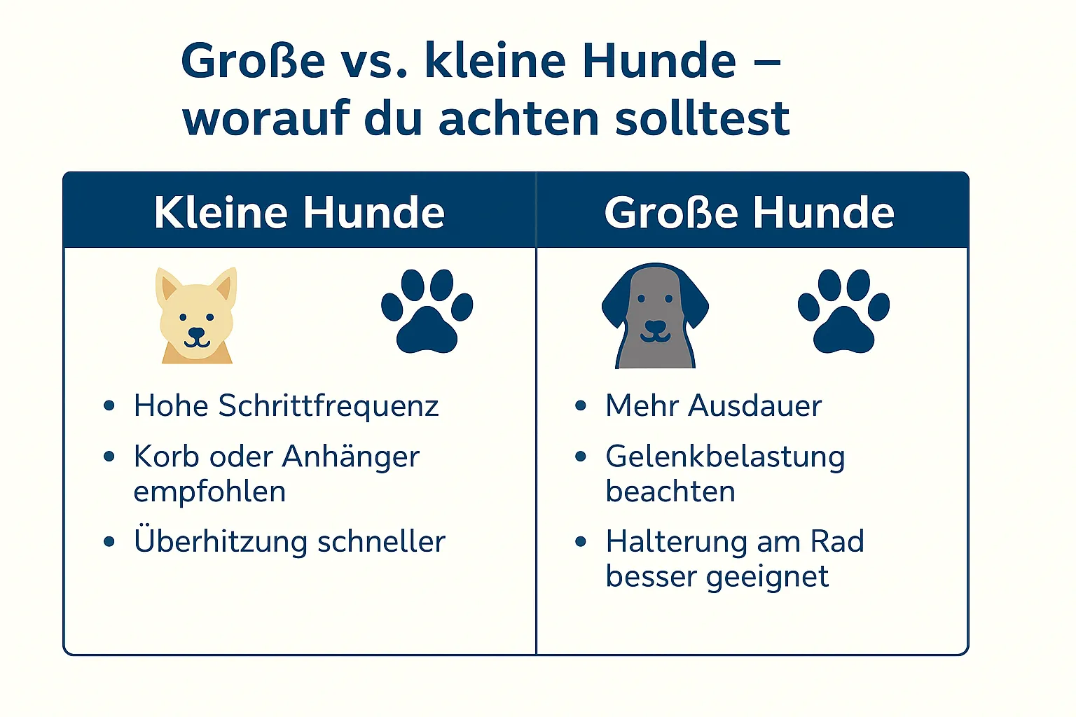 Grafik: Unterschiede zwischen kleinen und großen Hunden beim Fahrradfahren