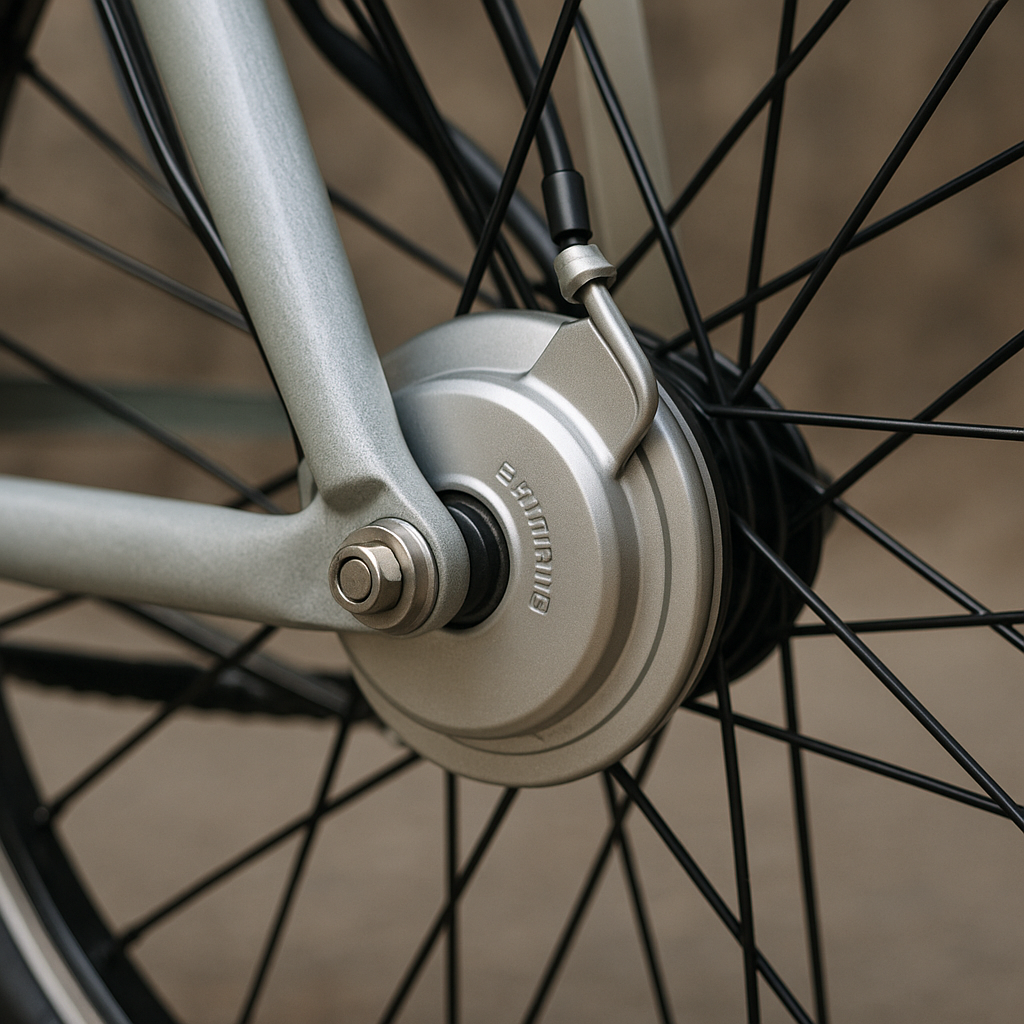 Detailaufnahme einer Nabenbremse am Cityrad