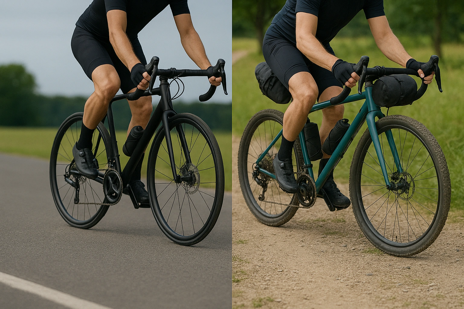 Rennrad links und Gravelbike rechts im direkten Vergleich