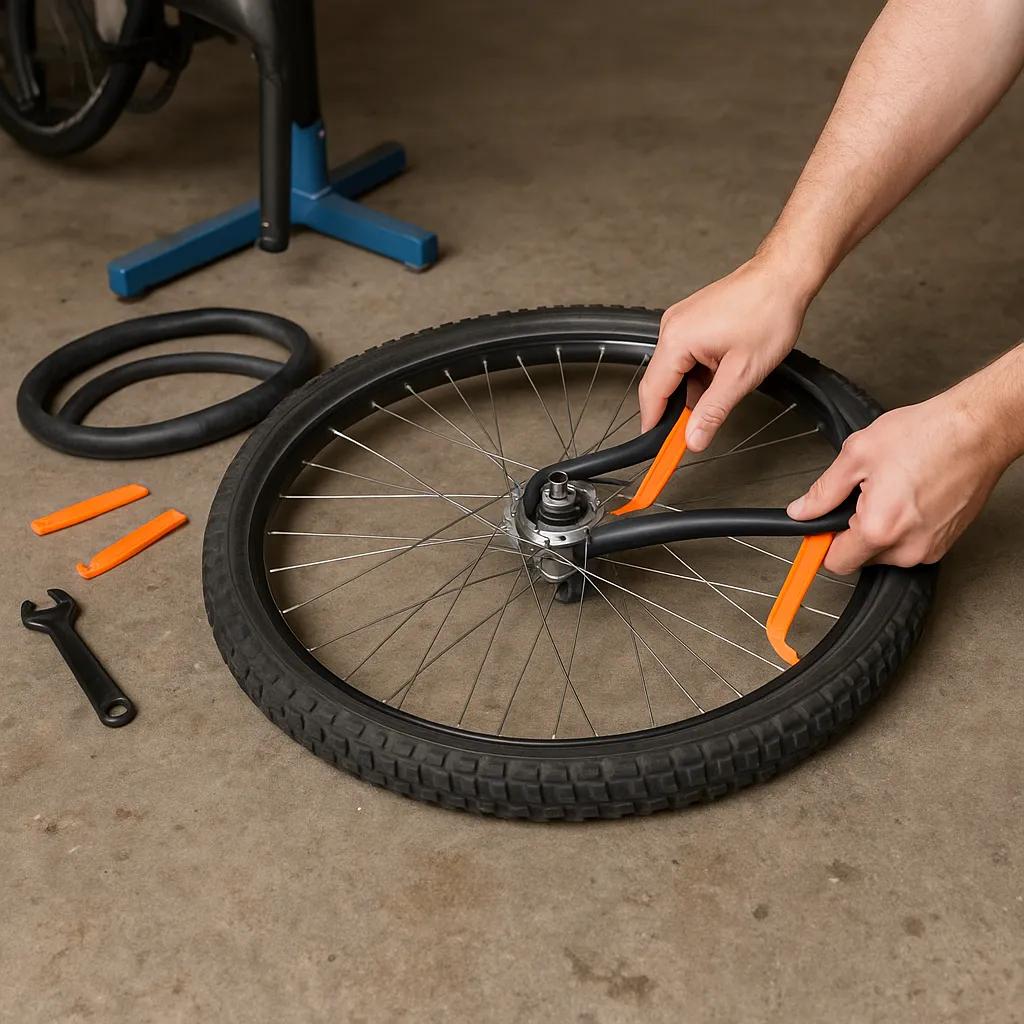 Vorderrad wird mit Reifenheber demontiert